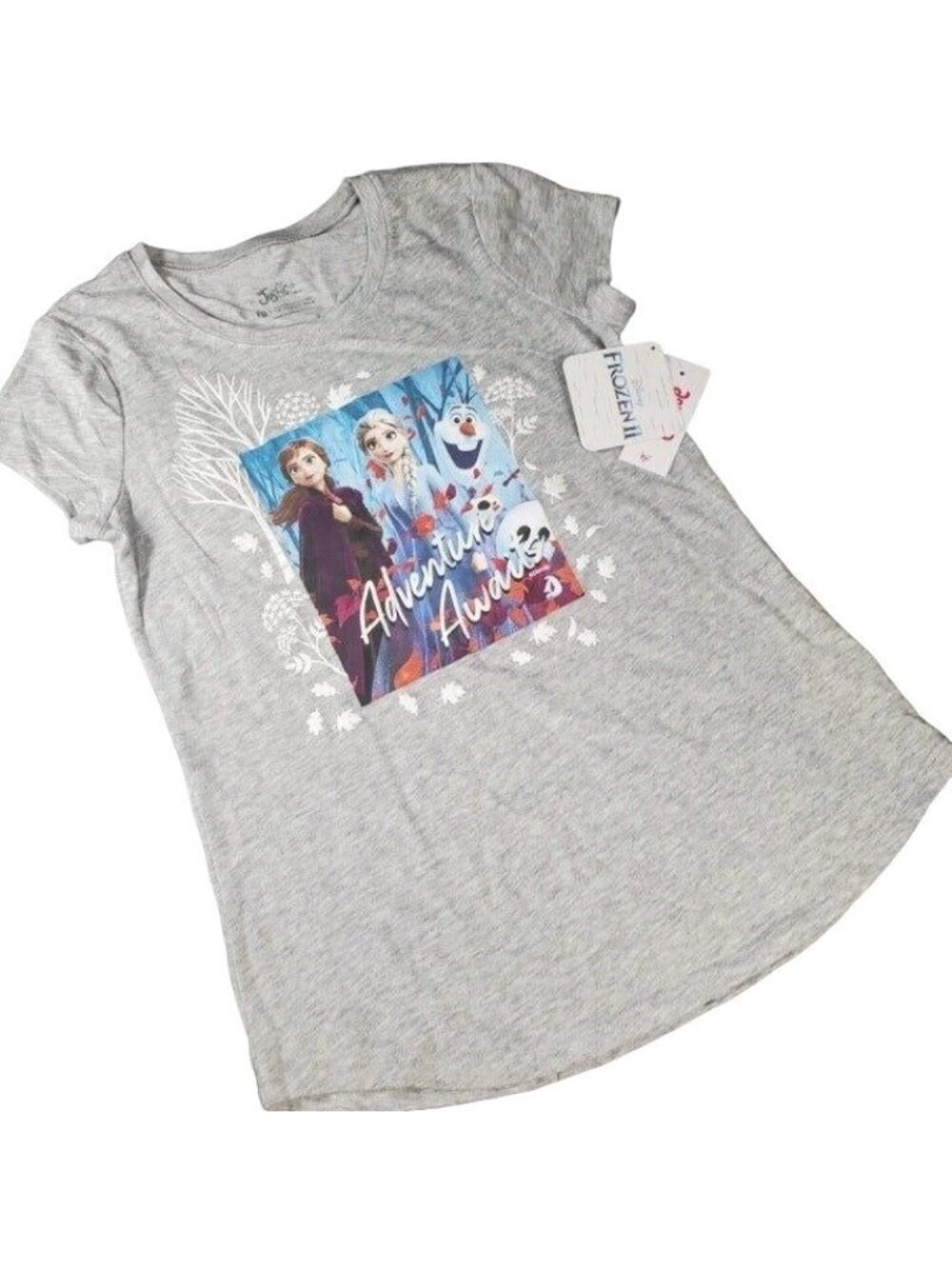 Justice Frozen Tee Shirt Princess Girls Anna Elsa Queen Blouse Grey Short Sleeve